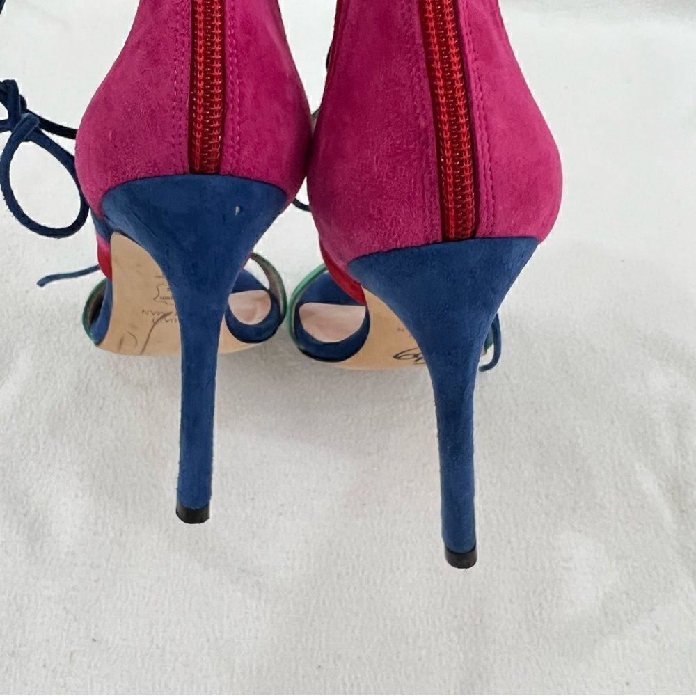 Stuart Weitzman Legwrap Colorblock Suede Sandals - Picture 9 of 12